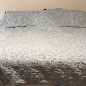 Rachel Zoe Light Blue Quilted Damask Coverlet with Pillow Shams
